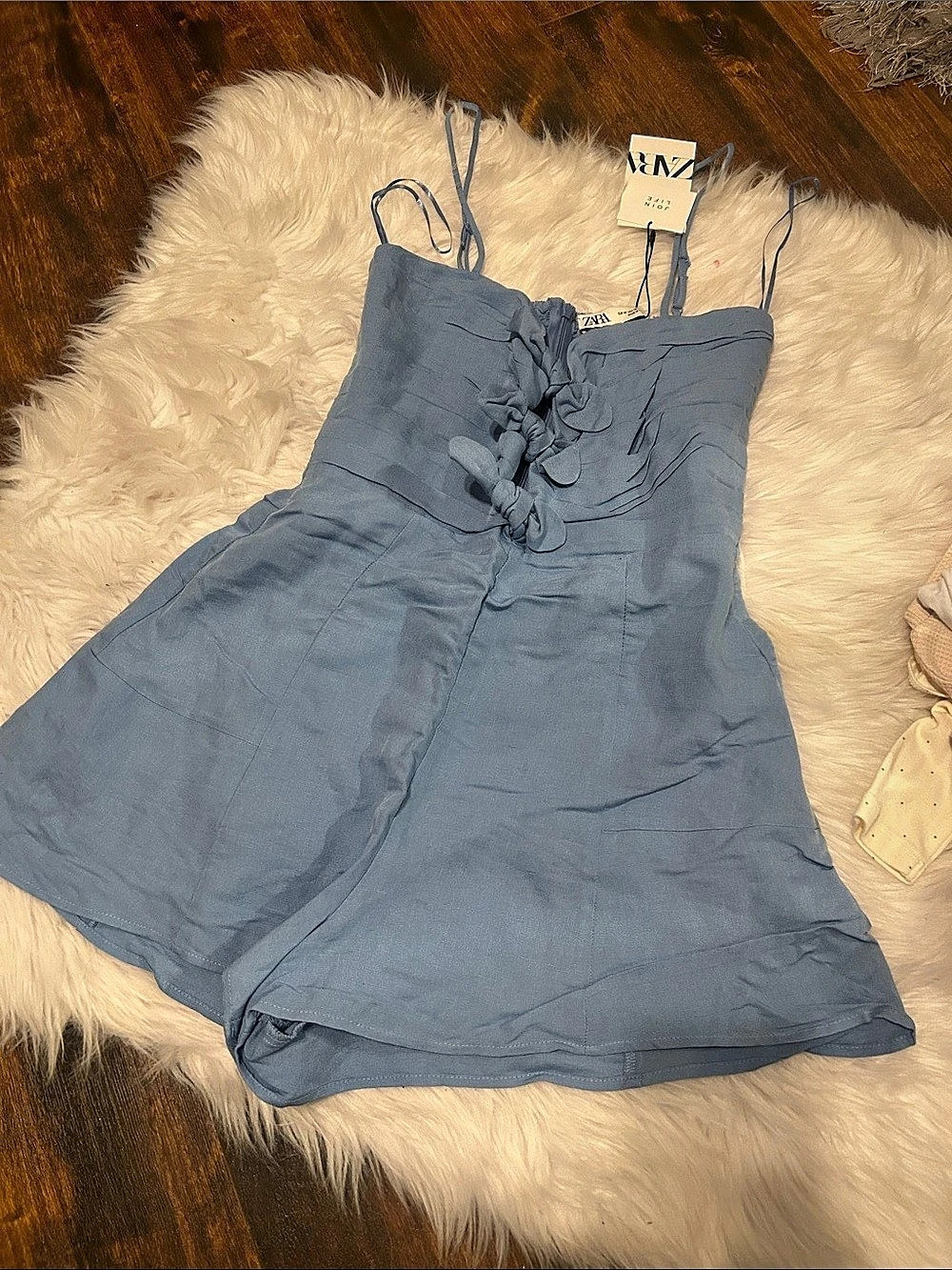 ZARA Ruched Mini Dress in Blue Size Medium NWT